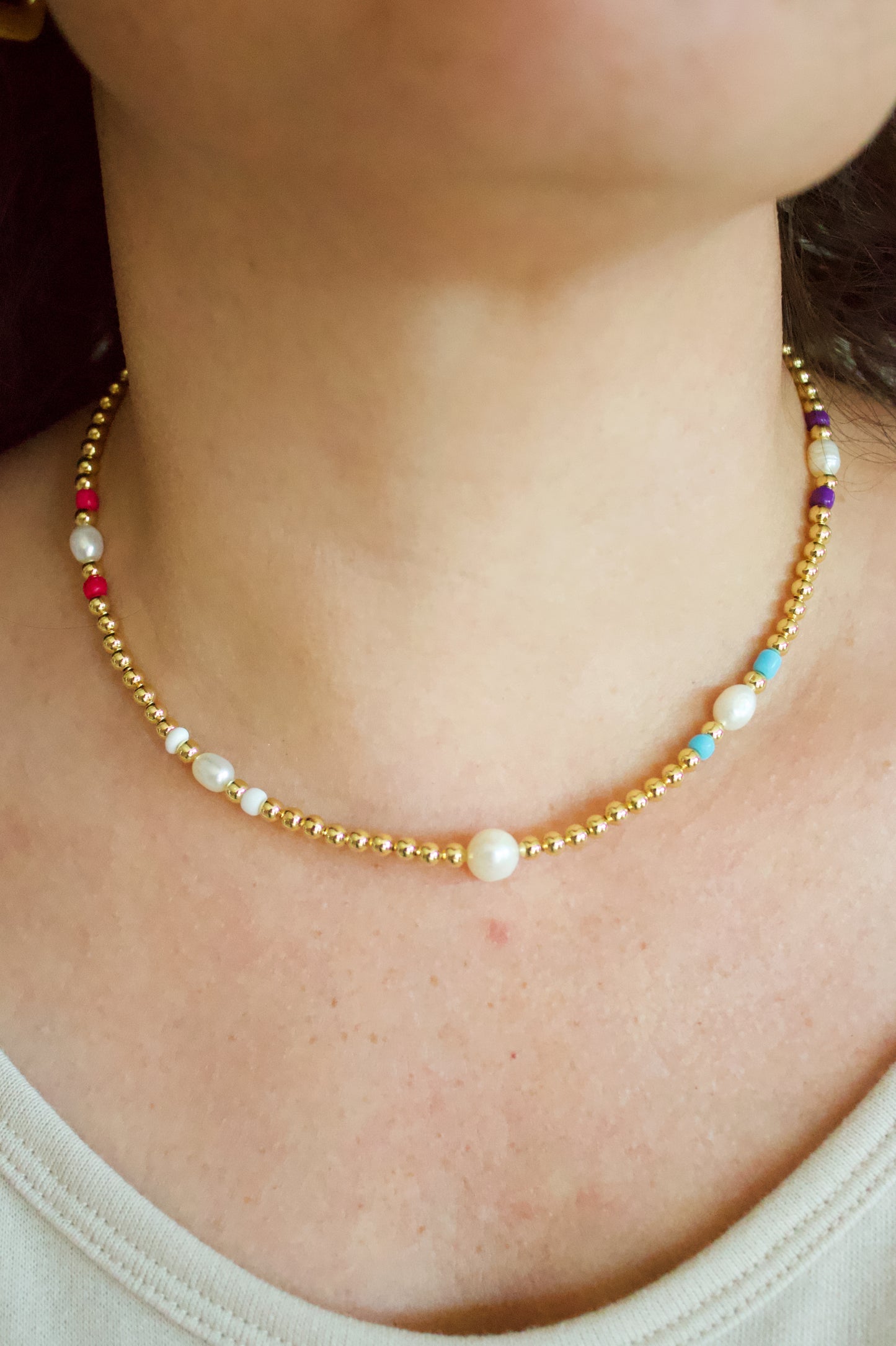 Minimal Gold Pearl Bead Necklace