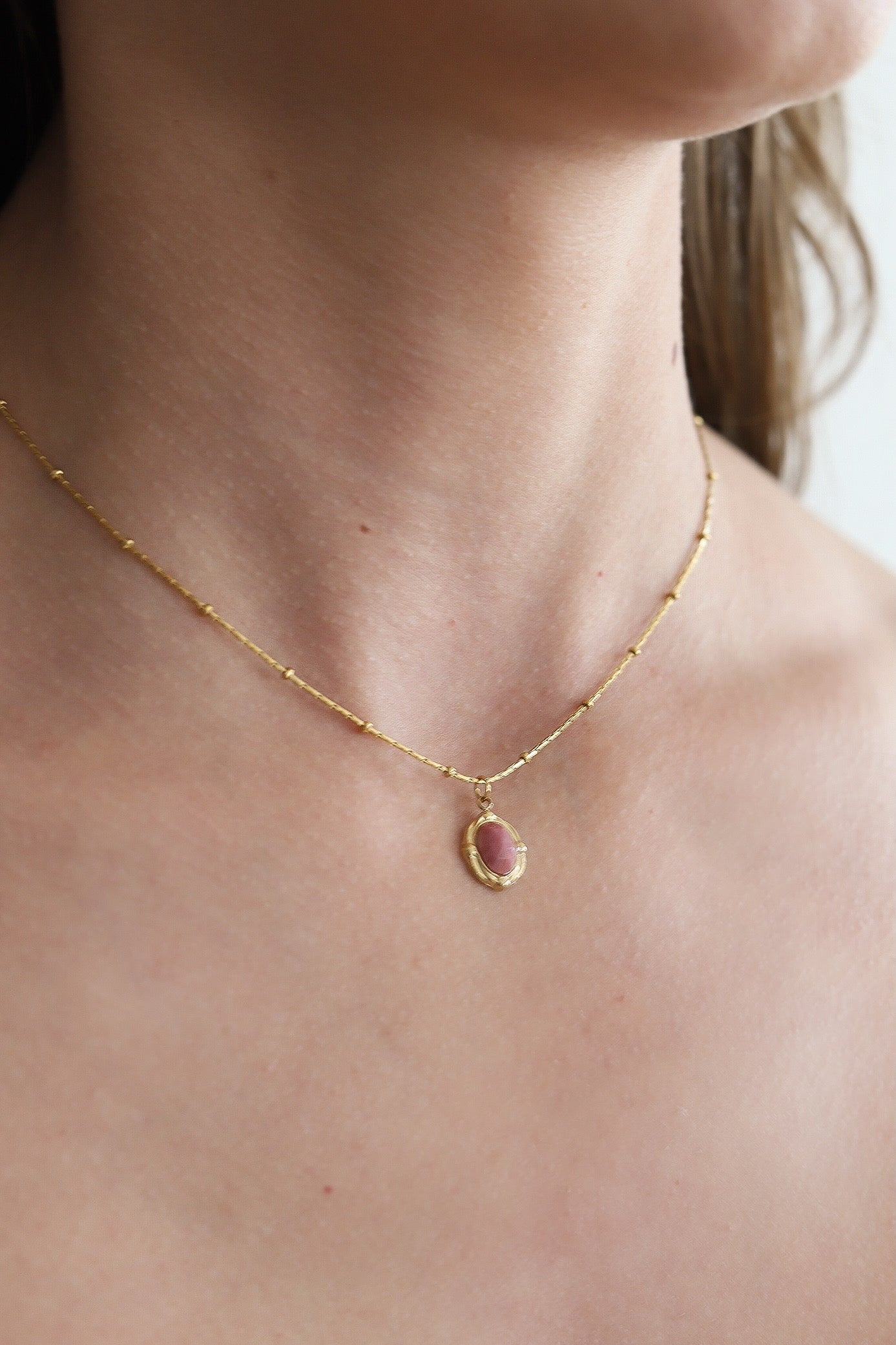 Oval Pink Stone Necklace