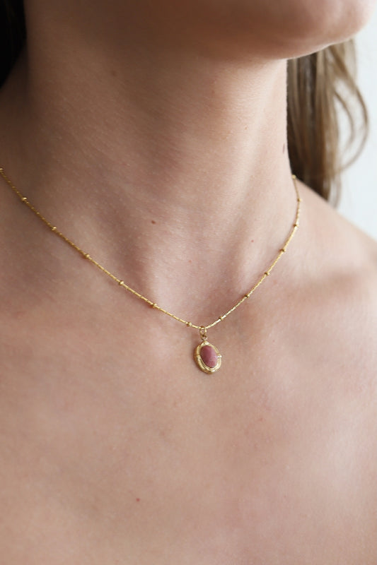 Oval Pink Stone Necklace