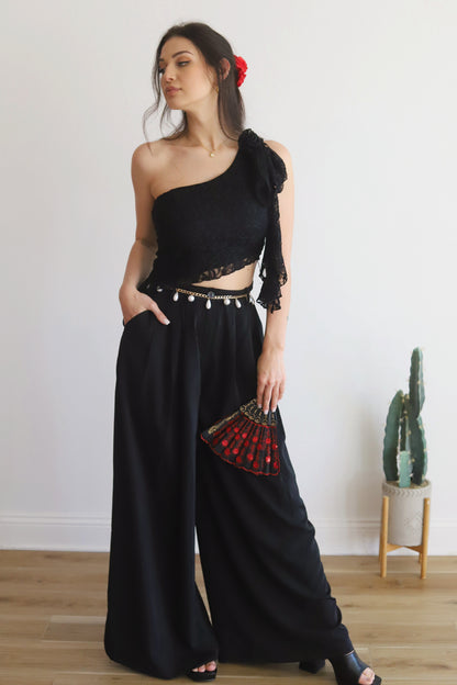 Woven Pleated Black Pants