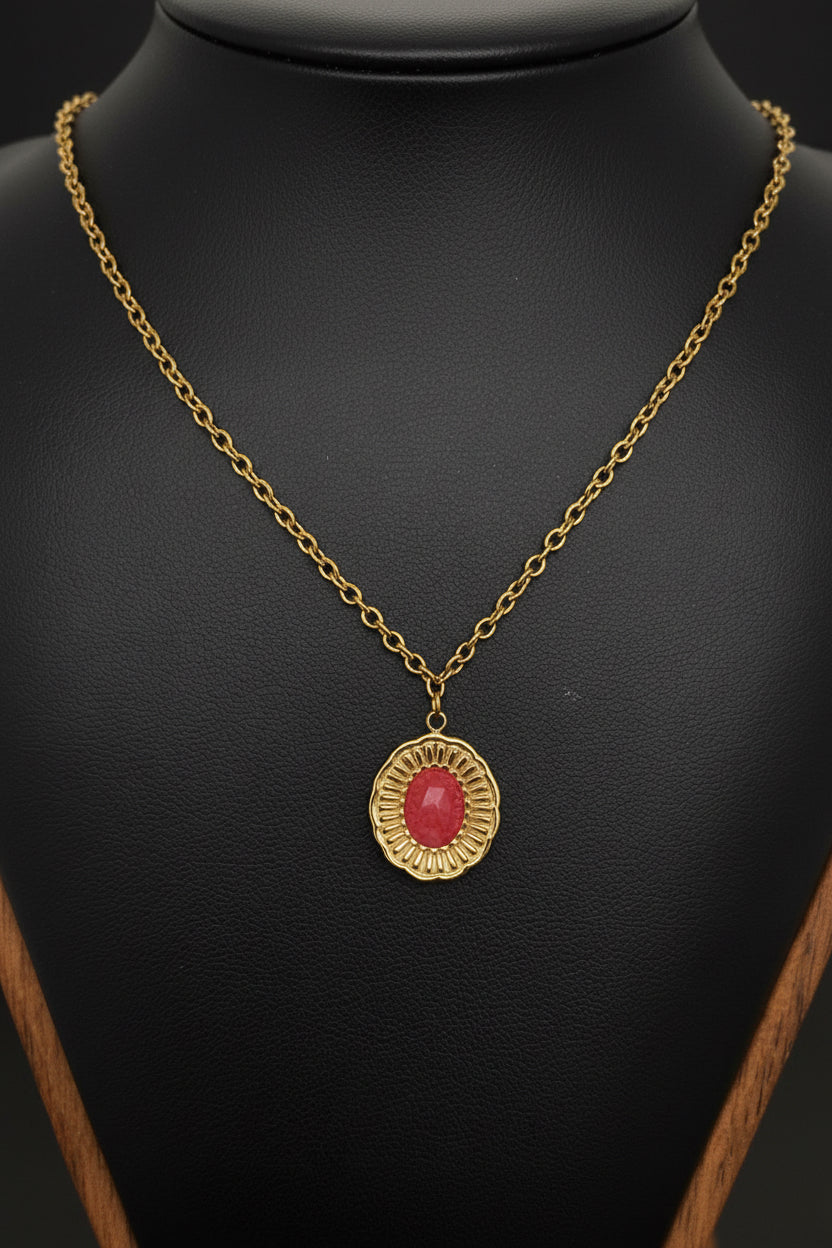 Text. Oval Stone Necklace