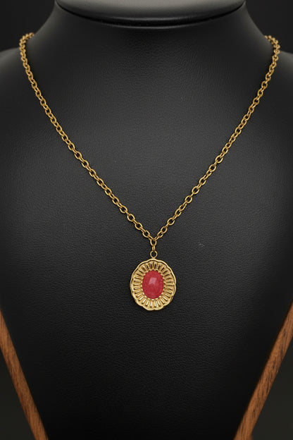 Text. Oval Stone Necklace