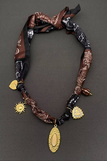 Black and Brown Scarf Charm Necklace