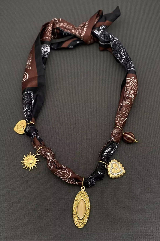 Black and Brown Scarf Charm Necklace