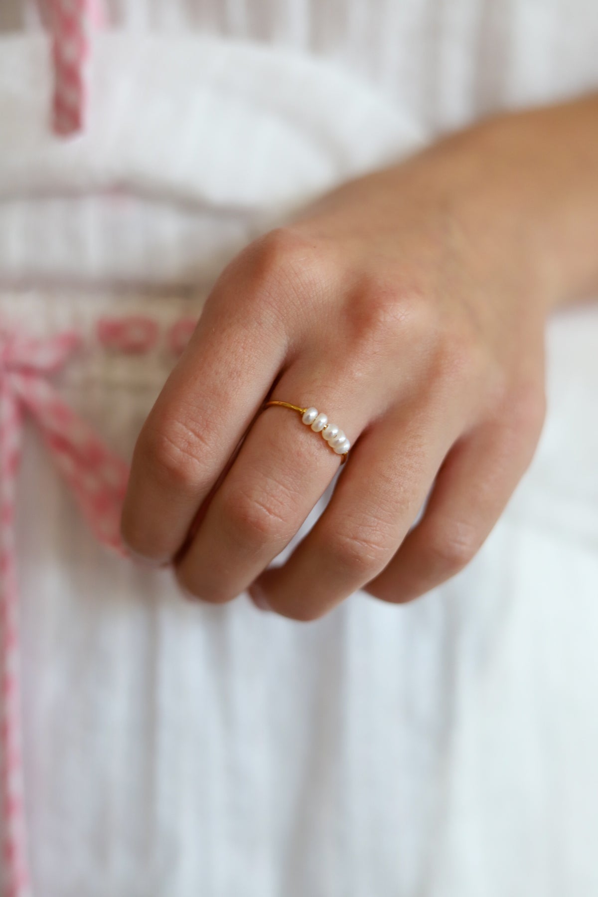 Thin Multi Pearl Gold Ring