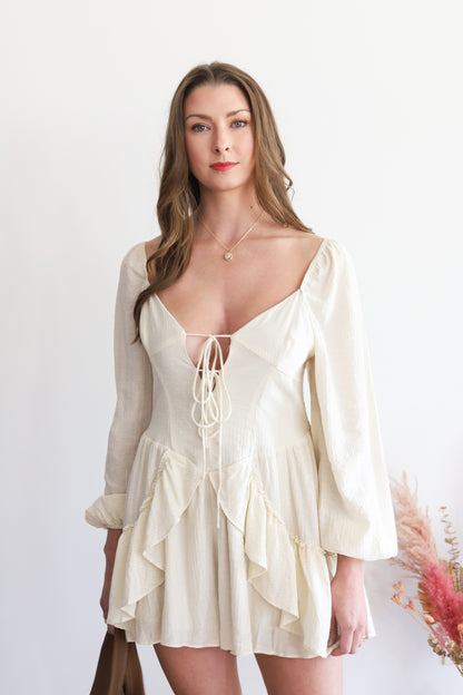 Kristin Ruffle Cream Romper