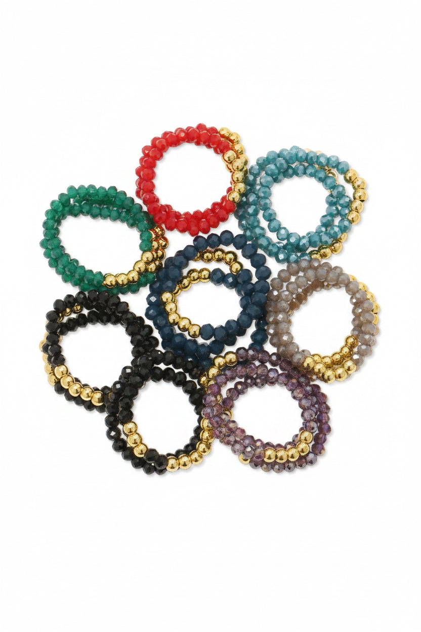 Crystal Beaded. 5 Bead Ring