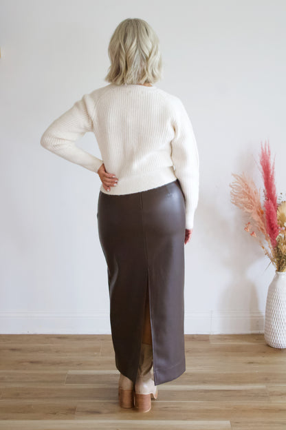 Tiana Brown Leather Maxi Skirt