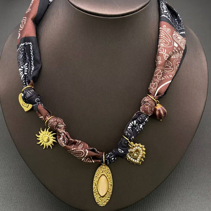 Black and Brown Scarf Charm Necklace