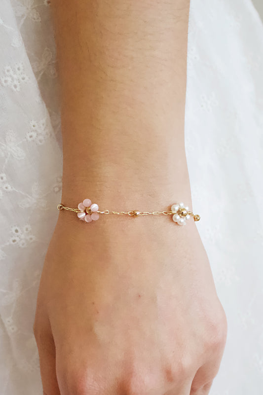 Mixed Bead Flower Chain Bracelet