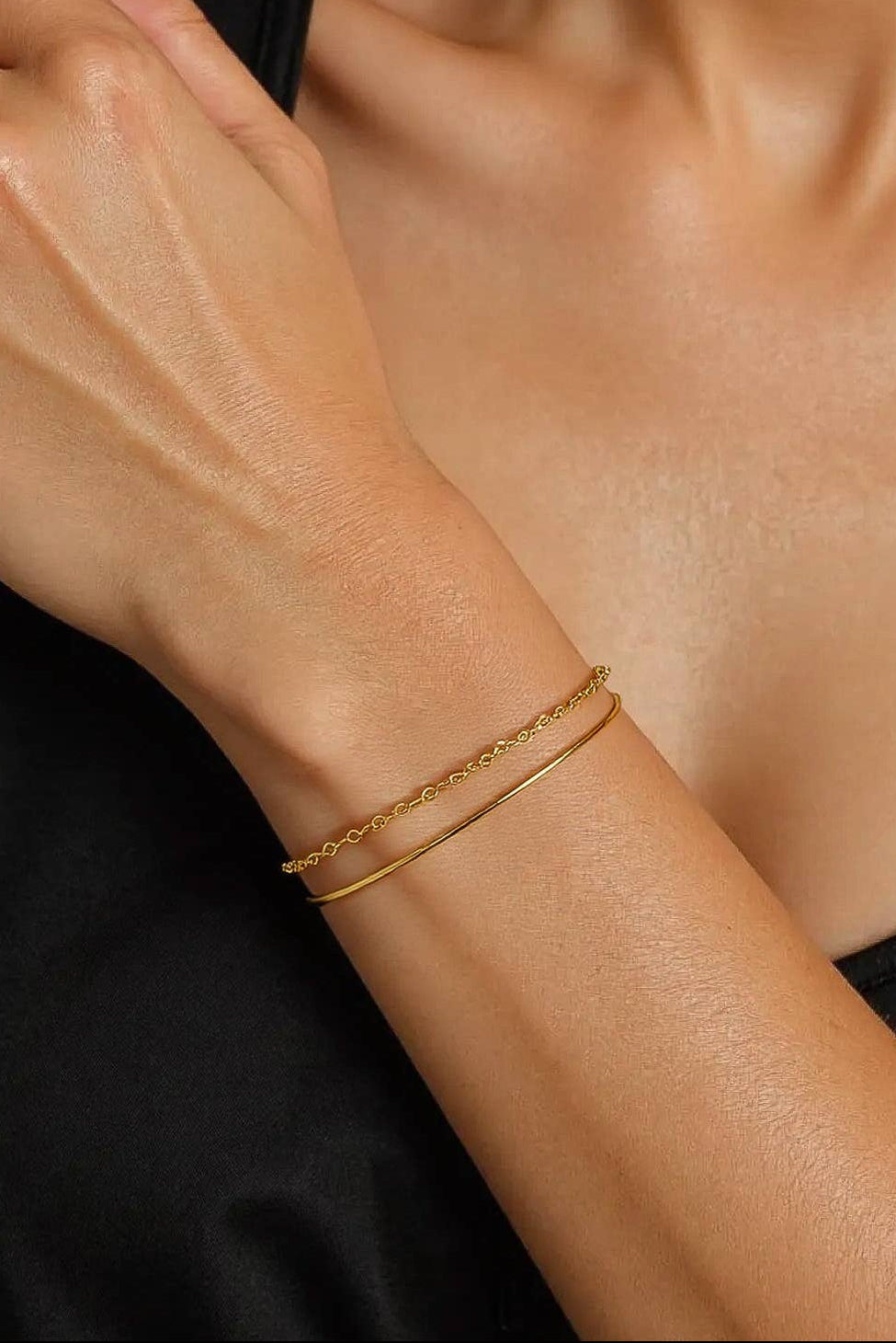 Thin Double Chain Gold Bracelet