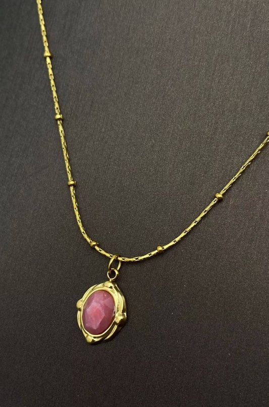Oval Pink Stone Necklace