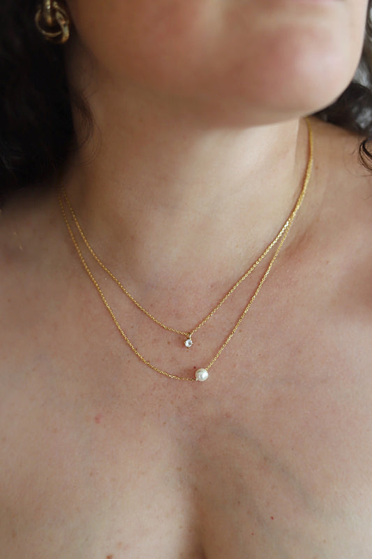 Double Layered Pearl Charm Necklace