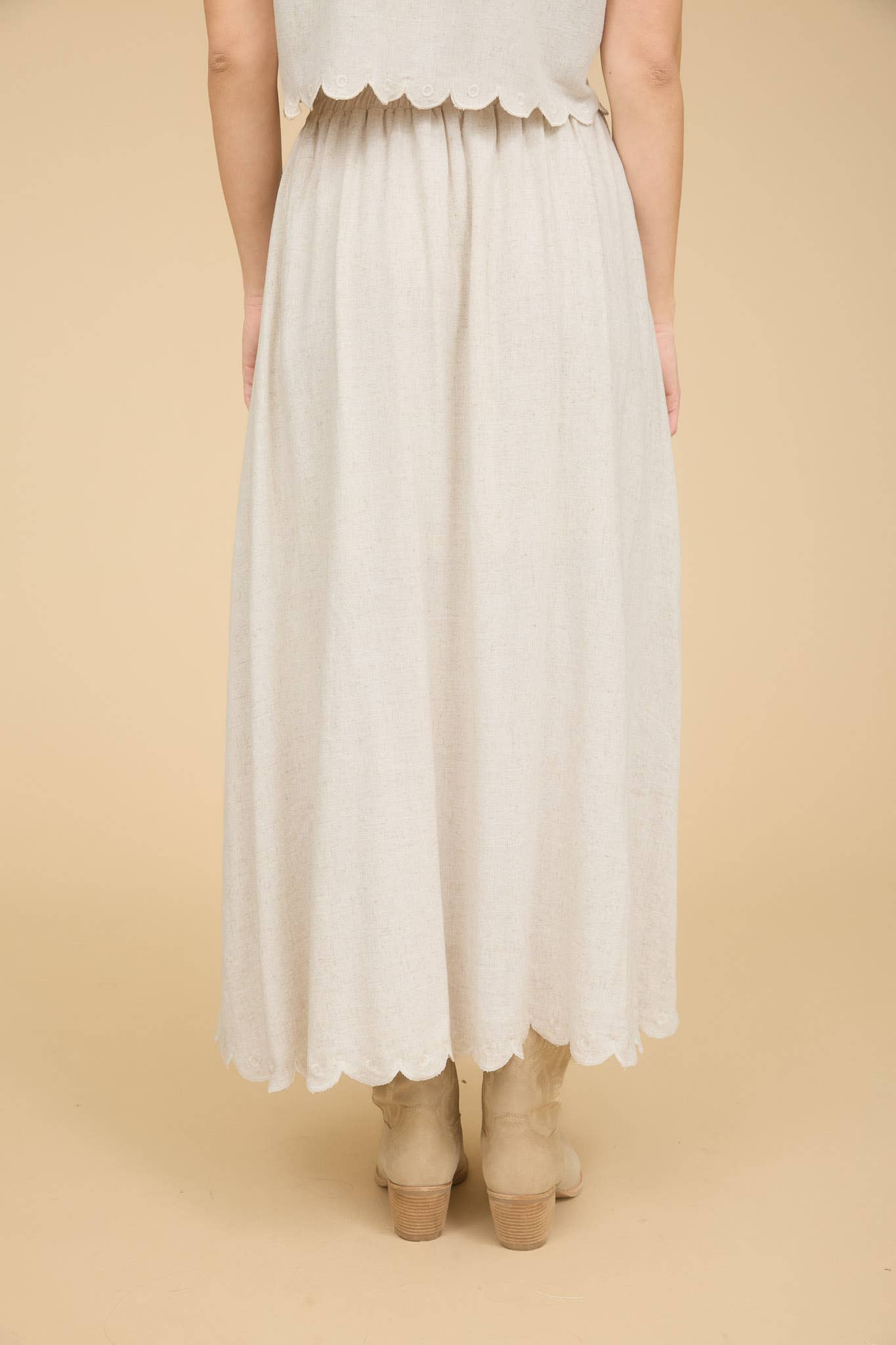 Misty Scallop Natural Midi Skirt