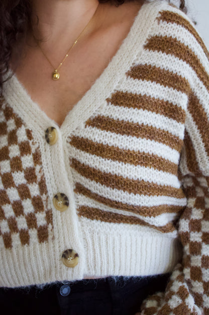 Camel Stripe and Checkered Cardigan