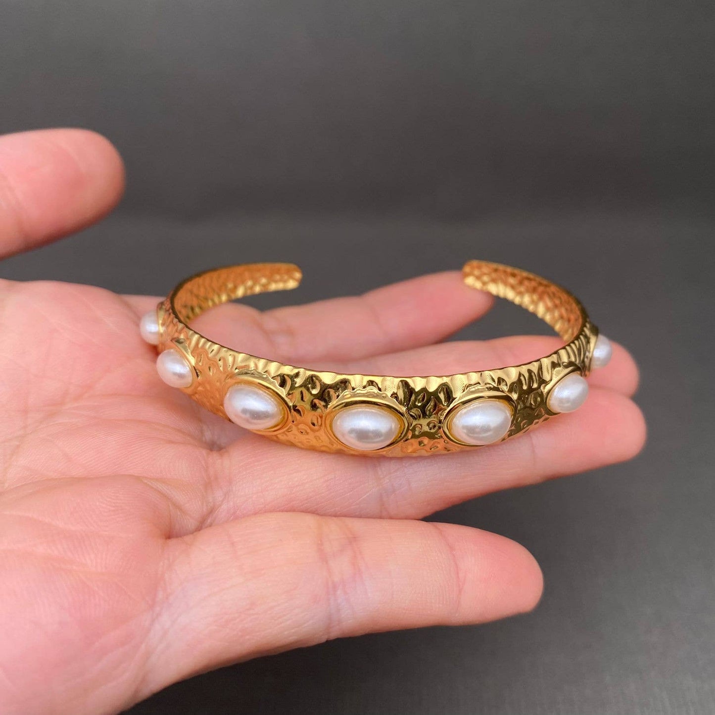 Pearl Inlaid Gold Cuff