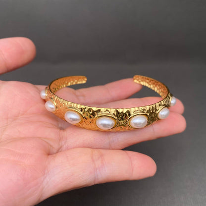Pearl Inlaid Gold Cuff