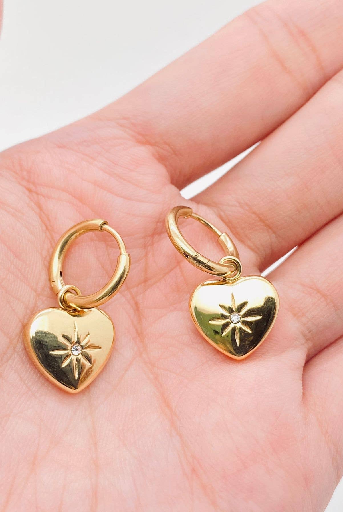 Heart Starburst Gold Huggie Earring