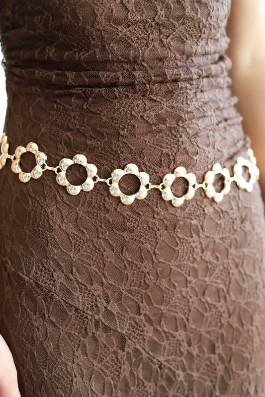 Metallic Bubble Flower Chain Belt