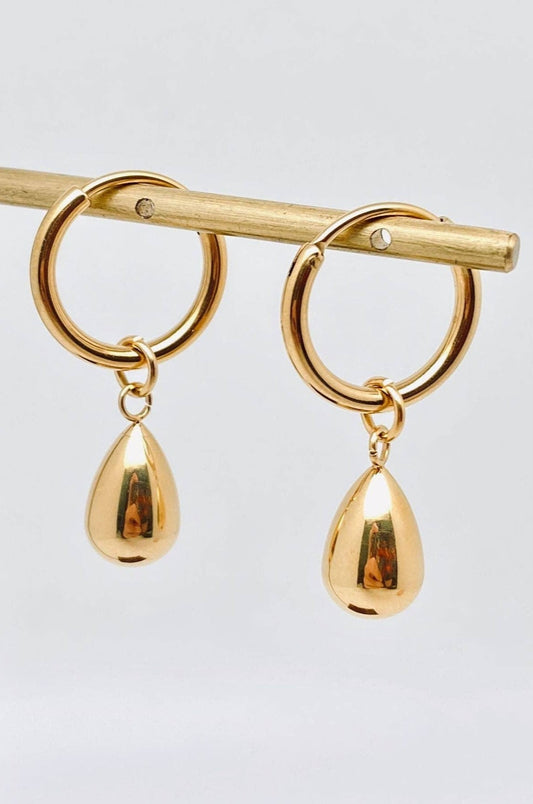 Gold Teardrop Charm Huggie