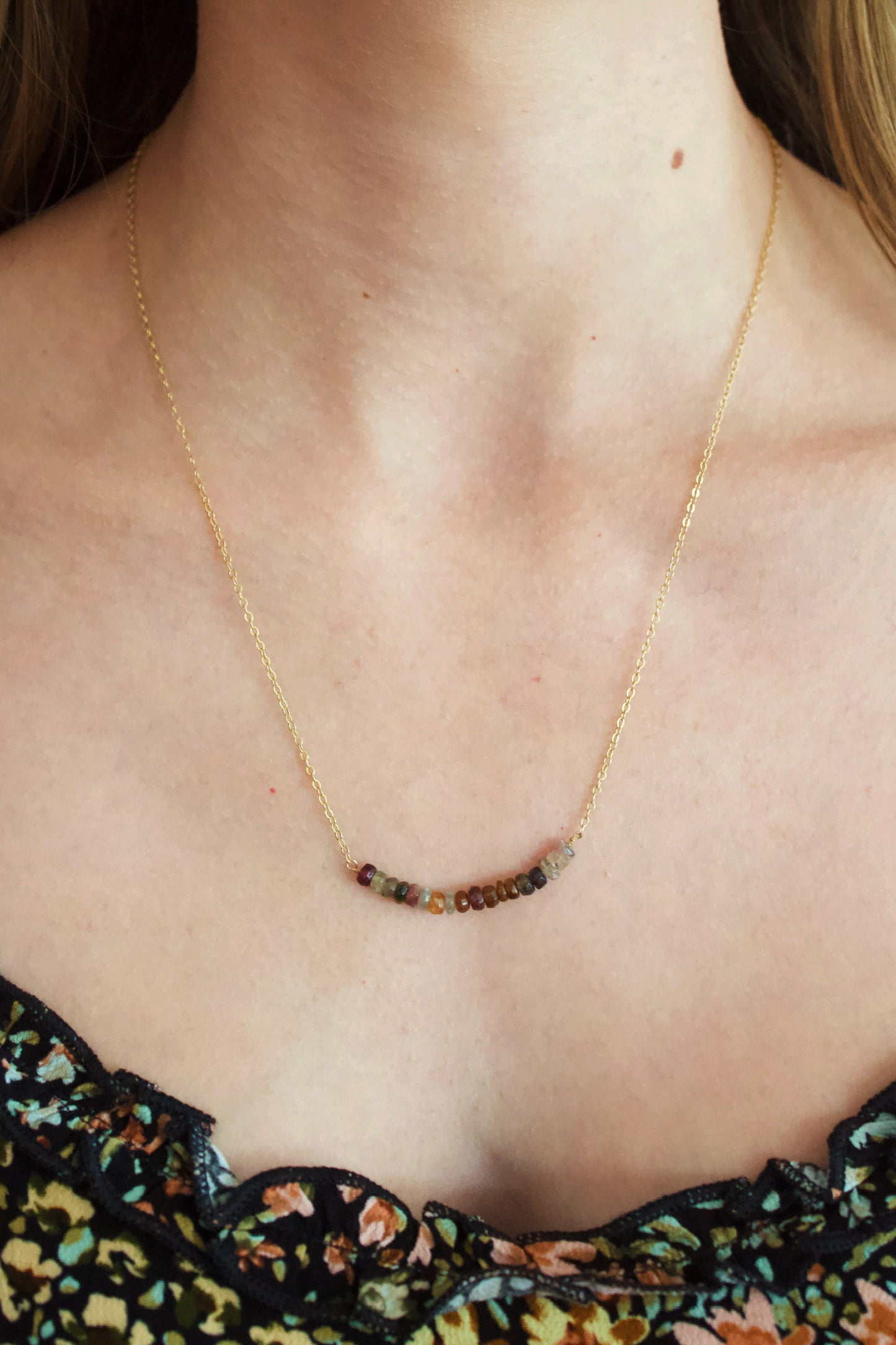 Brass Tourmaline Chain Necklace