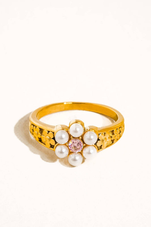 Flower Pearl Gold Ring