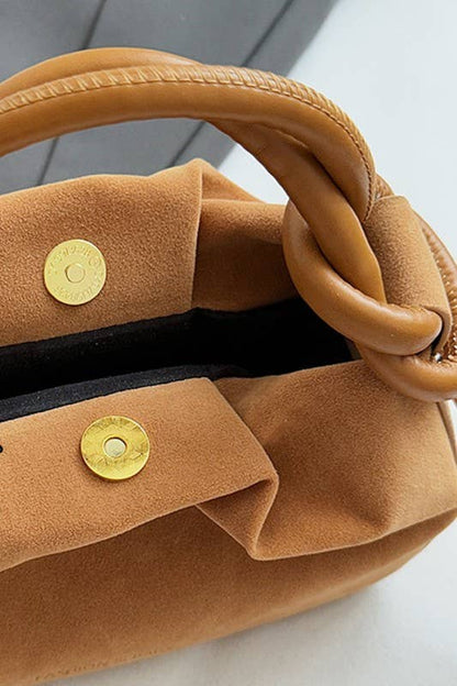 Faux Suede Tote Camel Bag