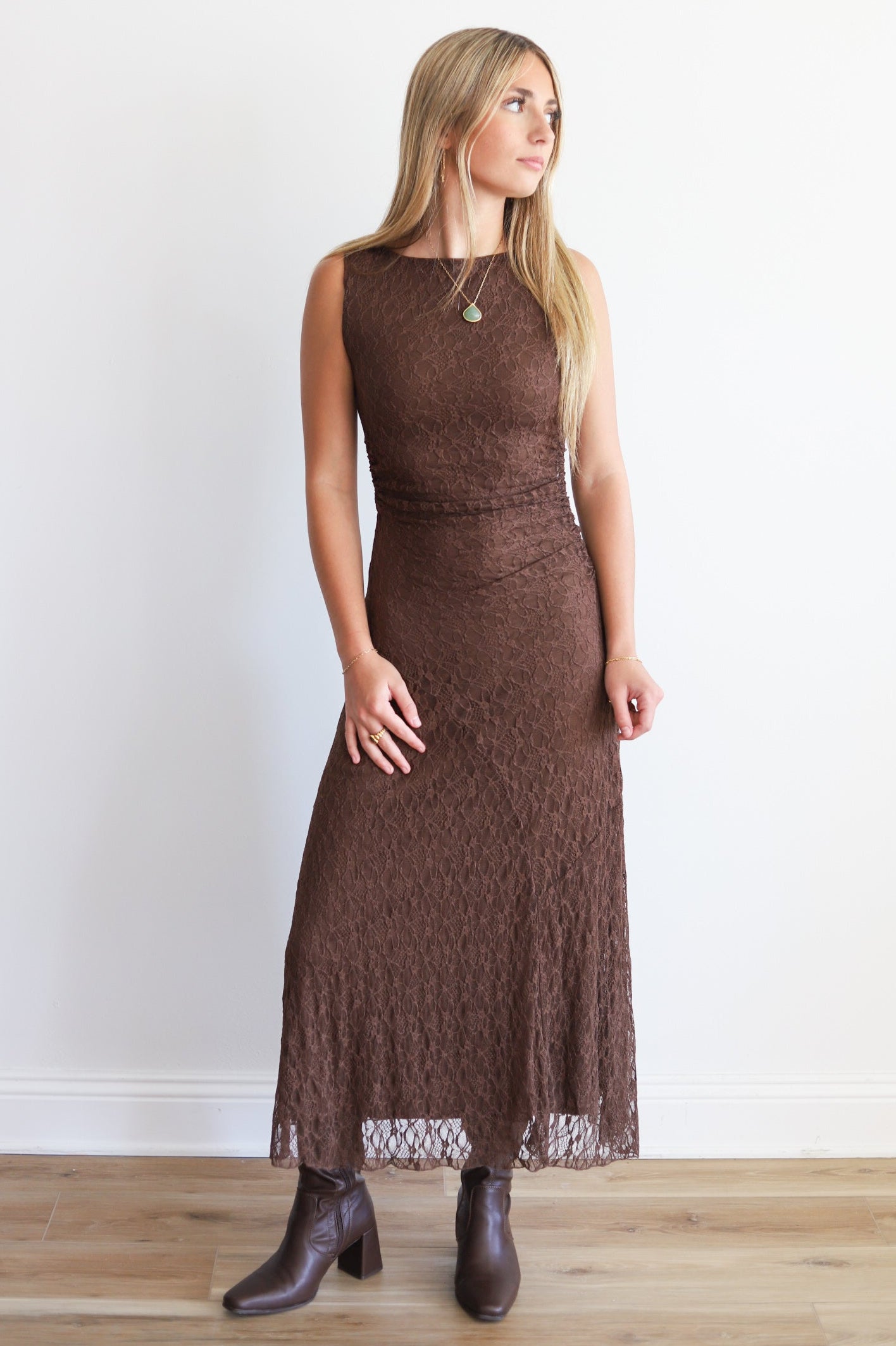 Barbra Lace Brown Maxi