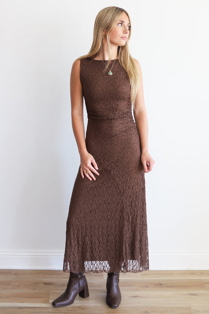 Barbra Lace Brown Maxi