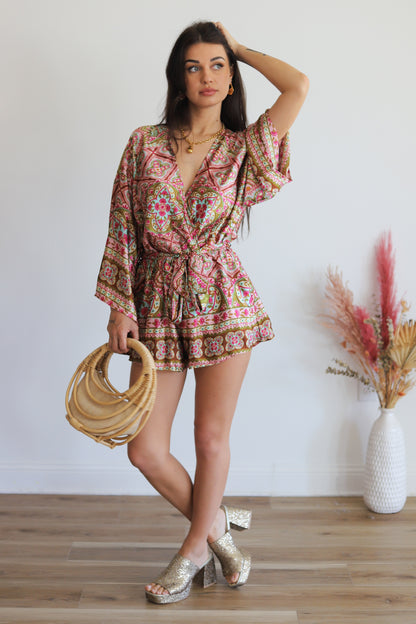 Sonya Printed Satin Romper