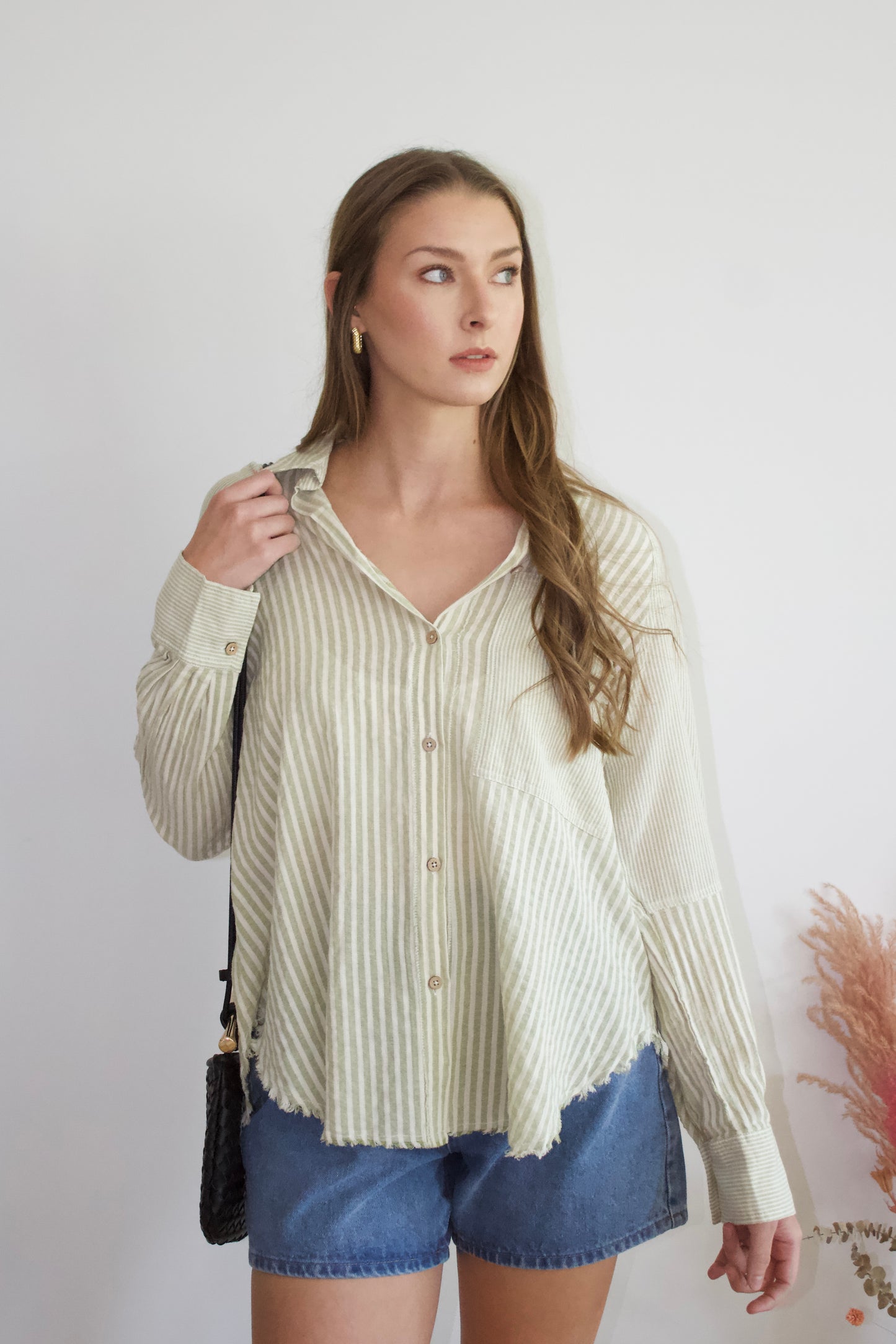 Kaylor Green Stripe Button Up