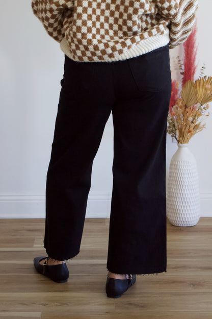 High Rise Wide Crop Black Pants