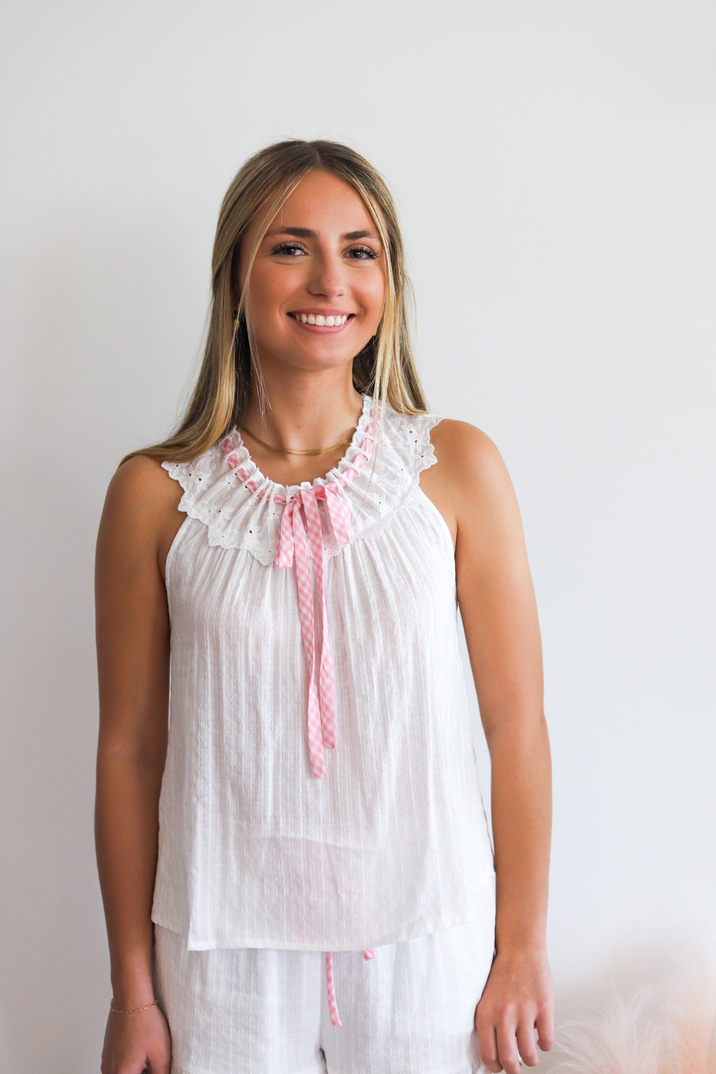 Mayah Gingham Ribbon White Set