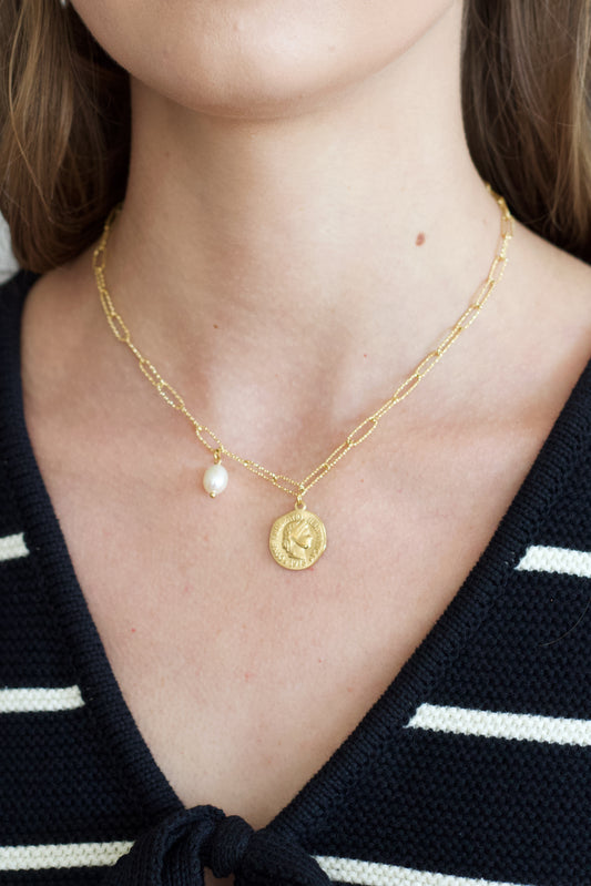 Pearl & Coin Gold Necklace