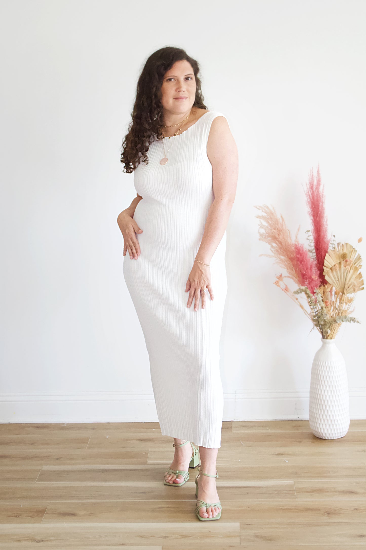 Nicola Ribbed White Maxi