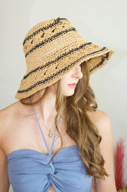 Stripe Knit Straw Bucket Hat