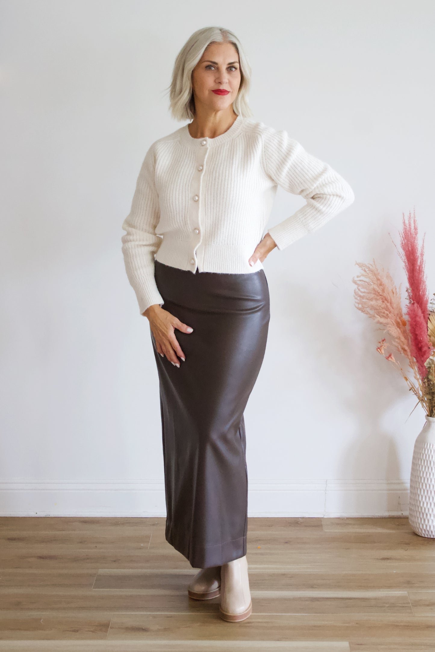 Tiana Brown Leather Maxi Skirt