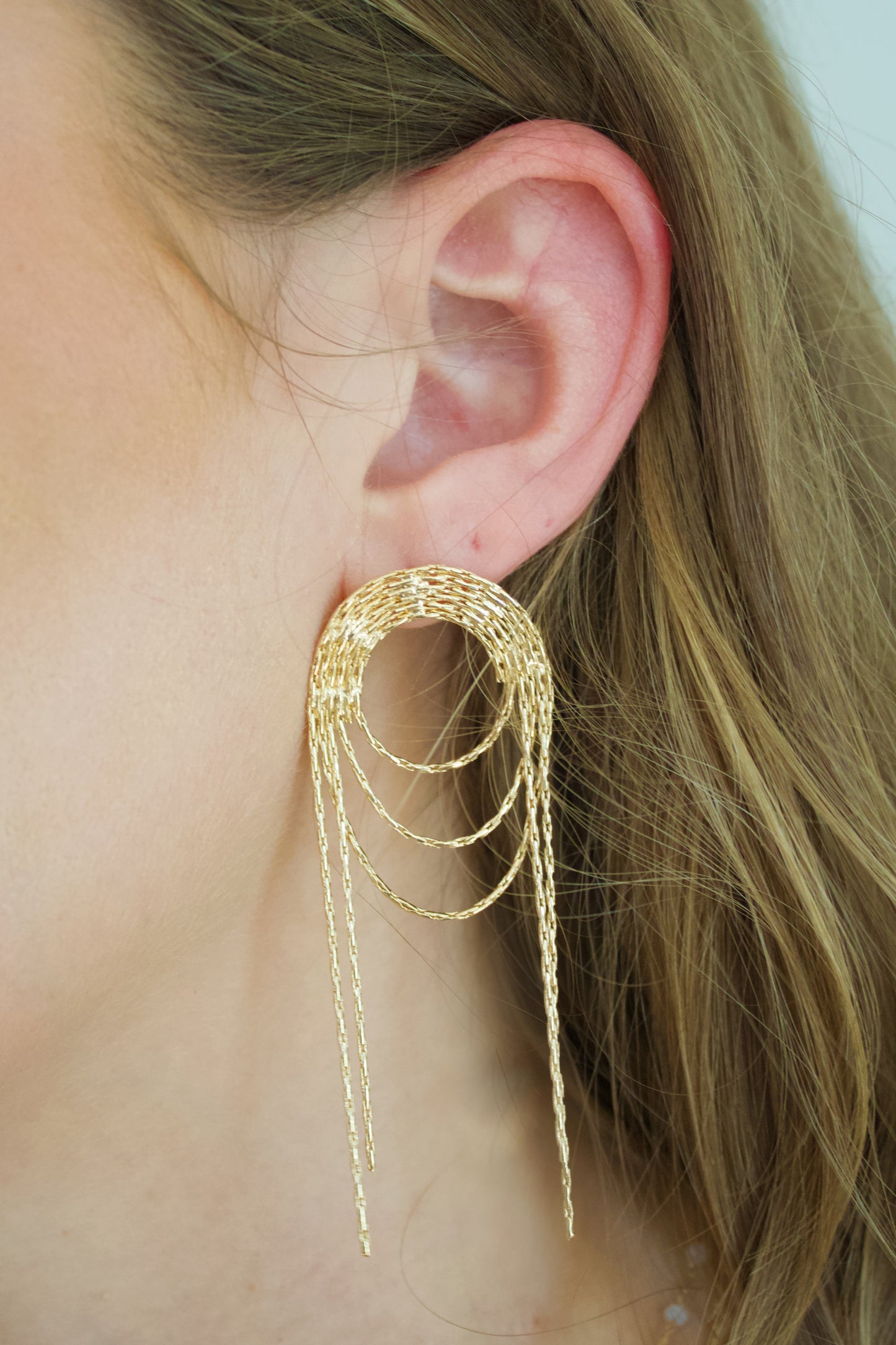 Arch Fringe Gold Chain Earring
