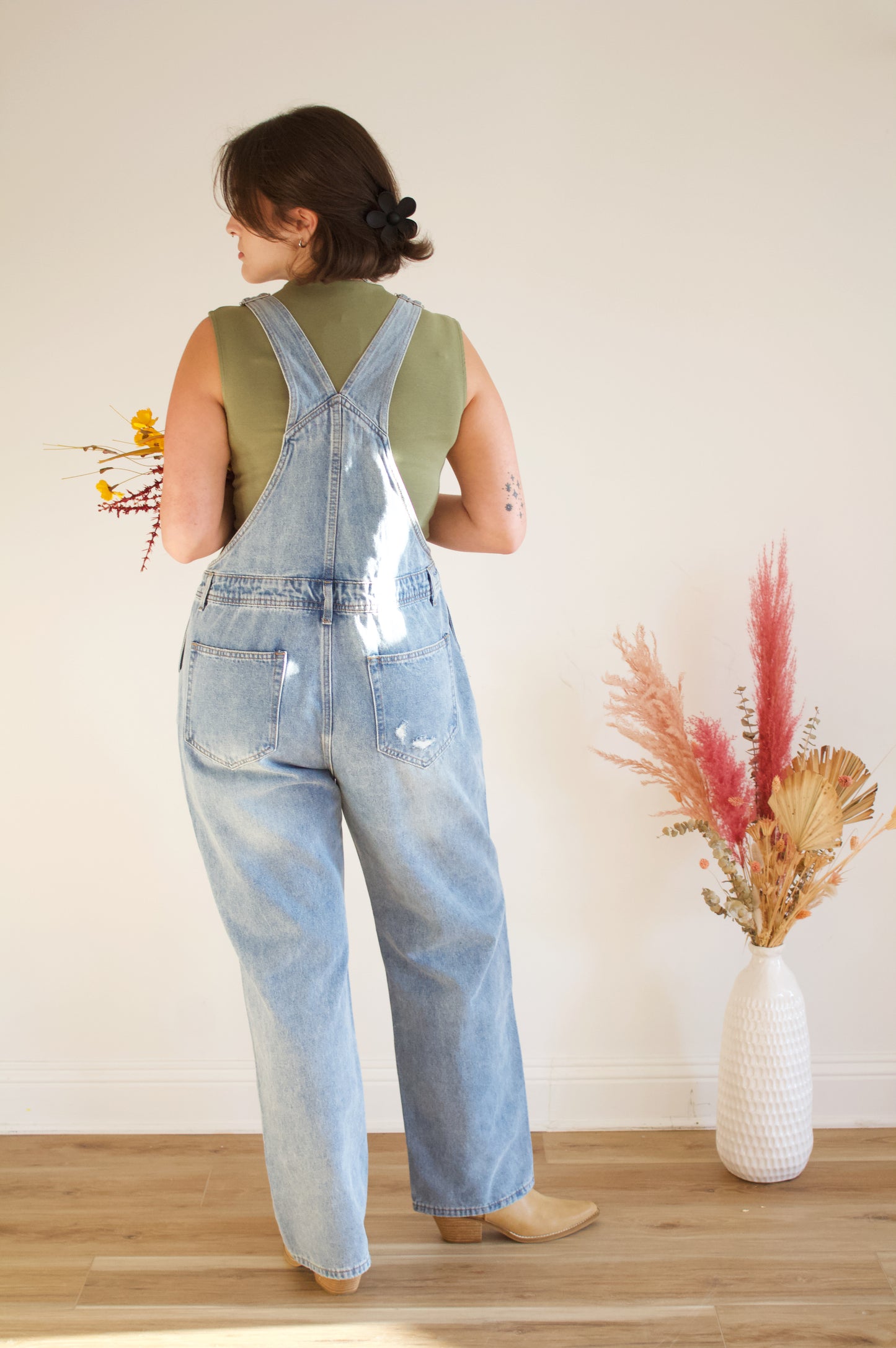 Distressed Denim Overalls