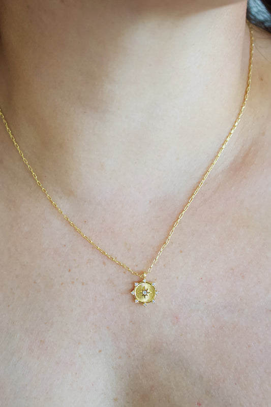 CZ Sunburst Gold Necklace