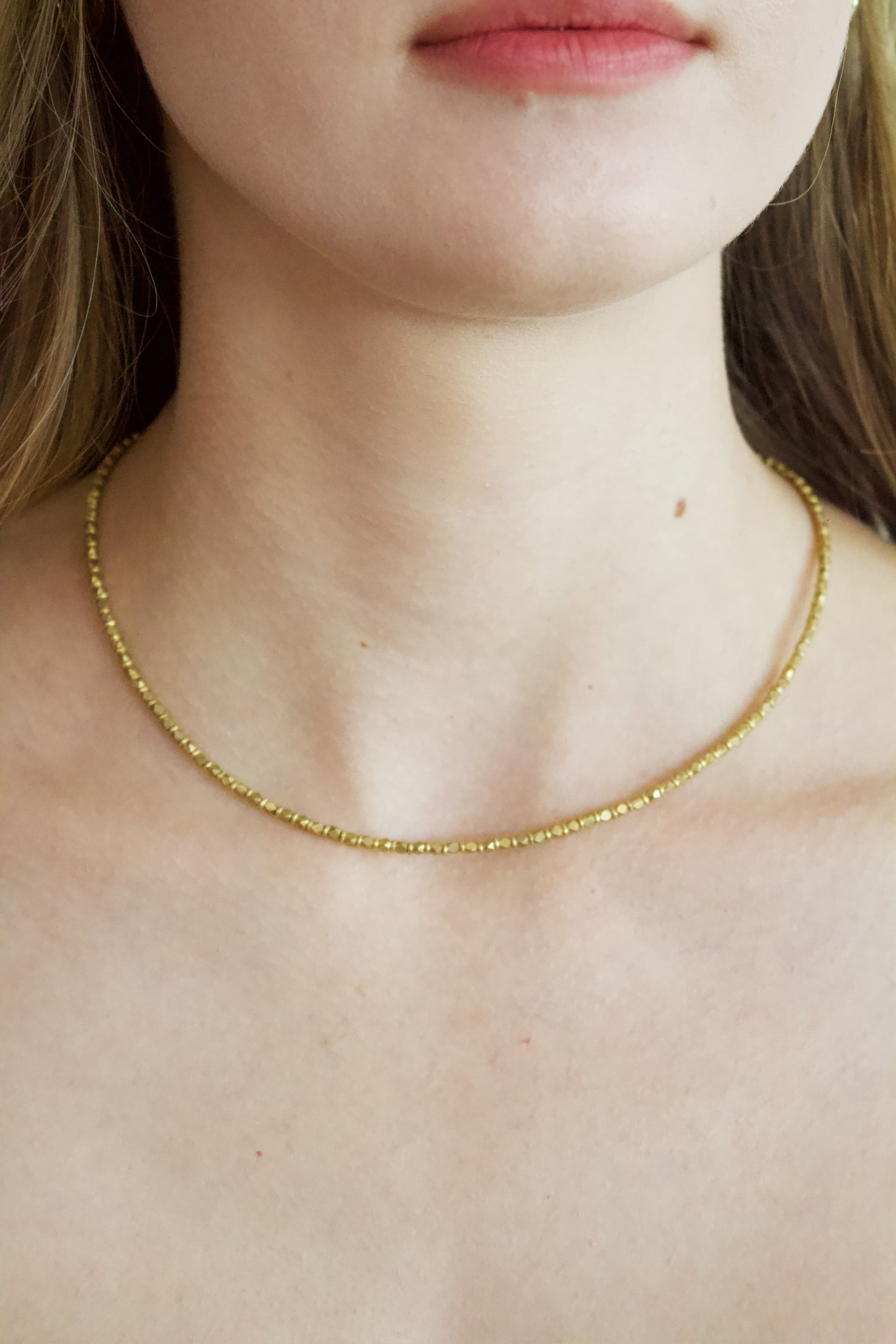 Brass Beaded Short Layering Necklace