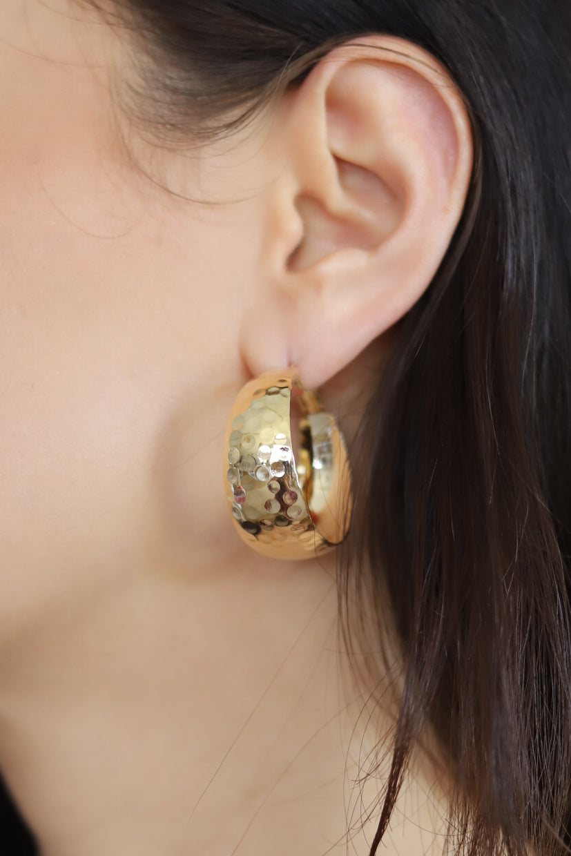 Hammered Texture Gold Hoop