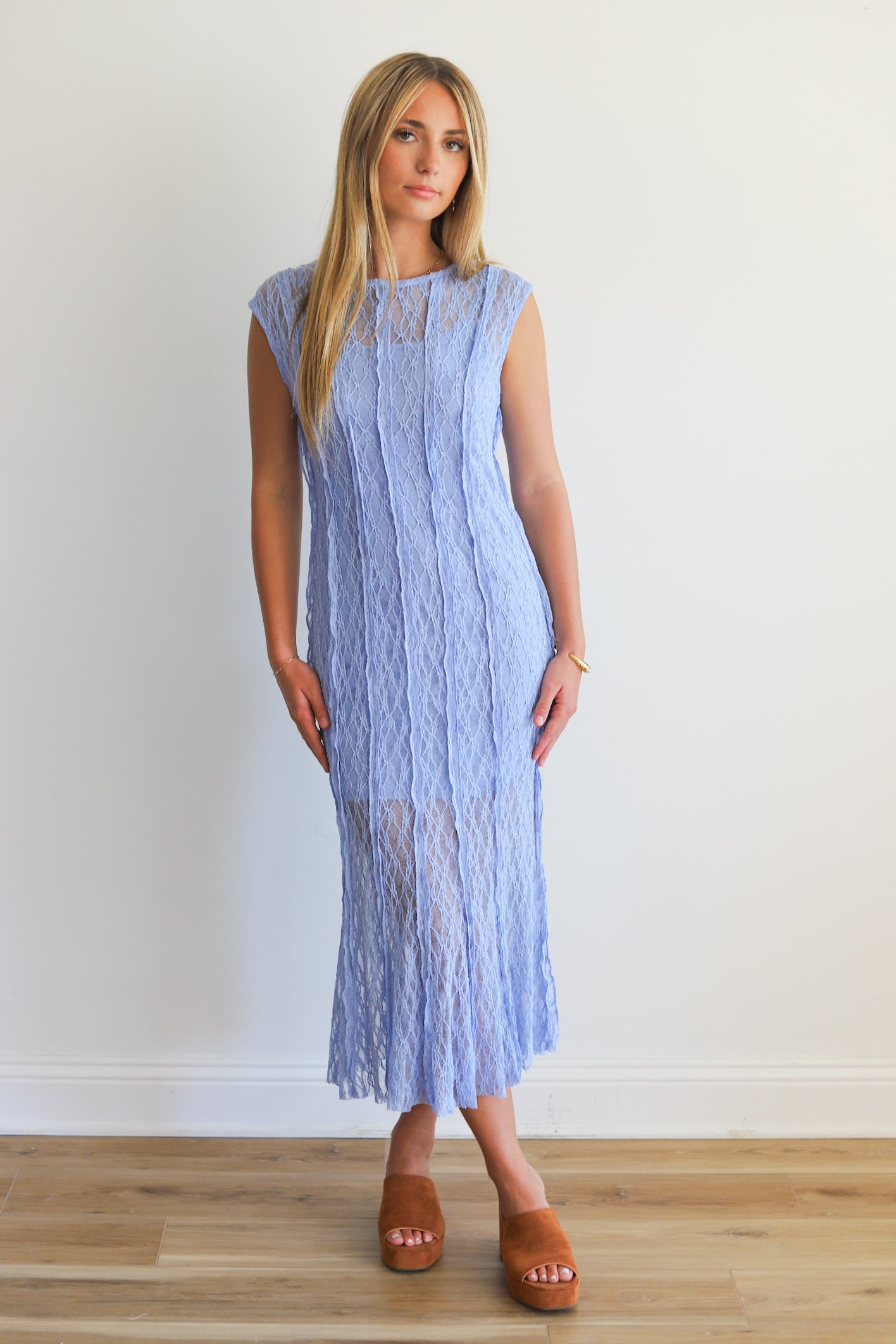 Kaelia Lace Blue Midi Dress
