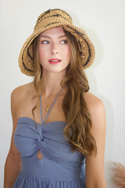 Stripe Knit Straw Bucket Hat