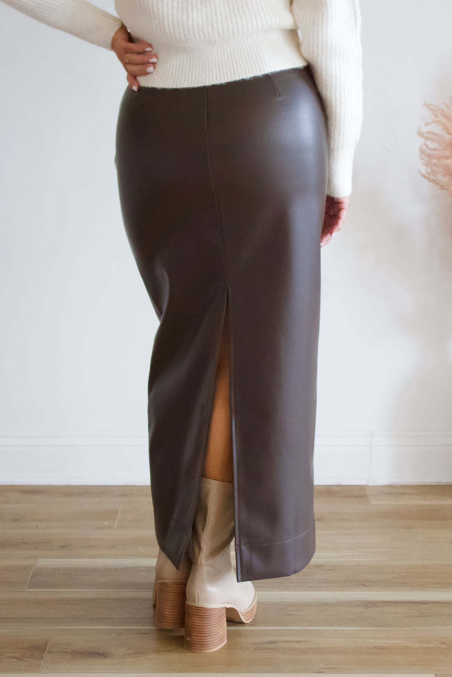 Tiana Brown Leather Maxi Skirt