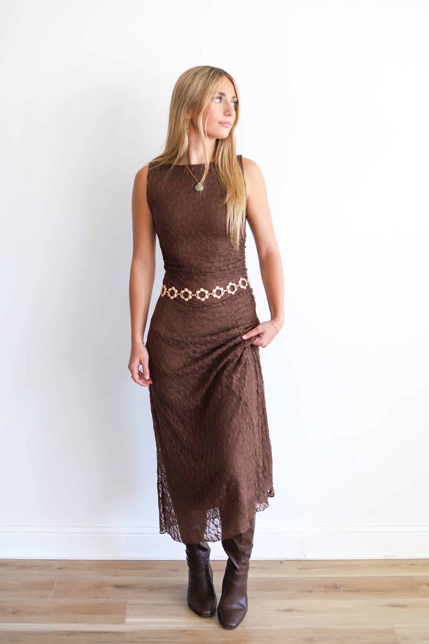 Barbra Lace Brown Maxi