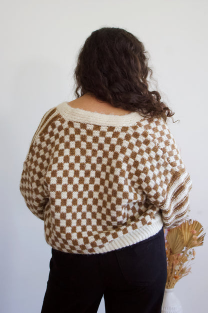 Camel Stripe and Checkered Cardigan