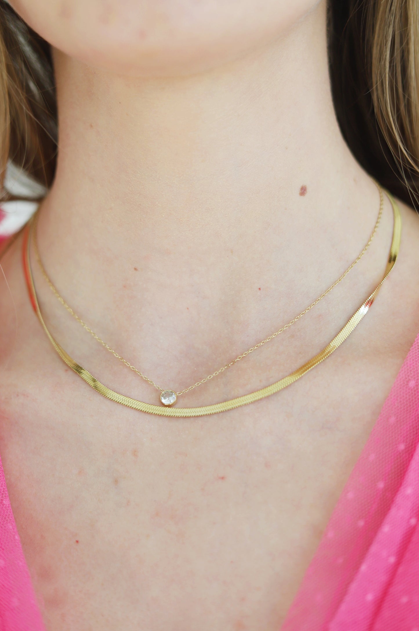 Herringbone Double Layer Chain Necklace