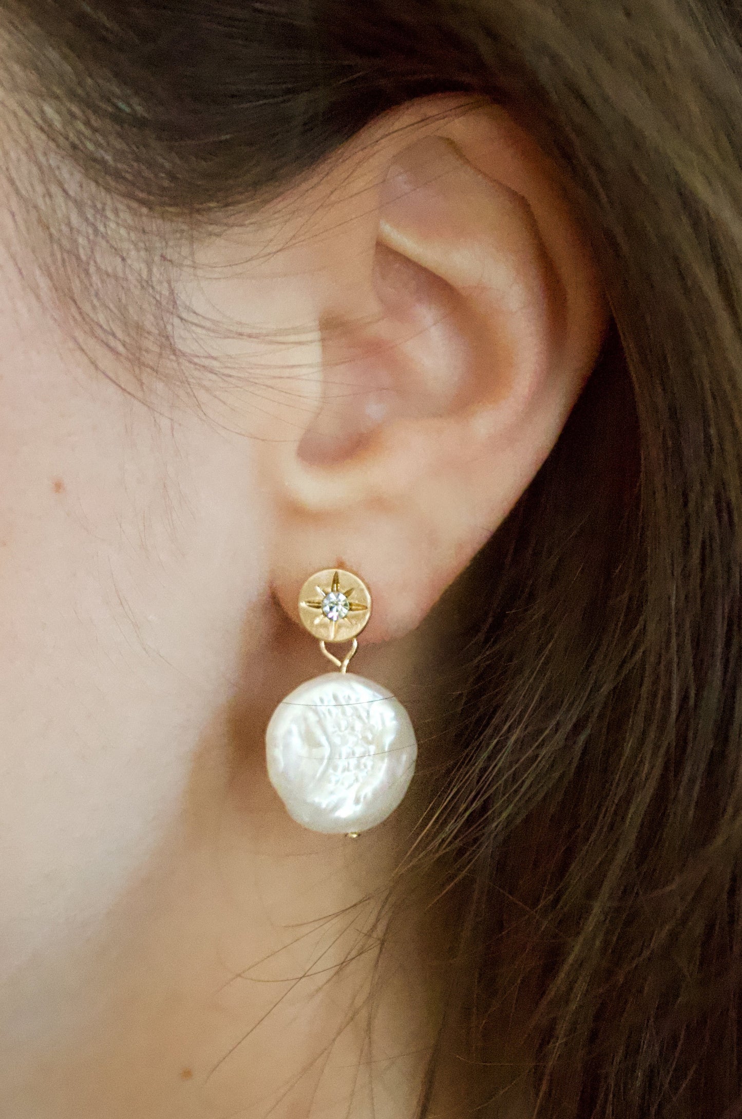 Circle Pearl Disc Drop Earring