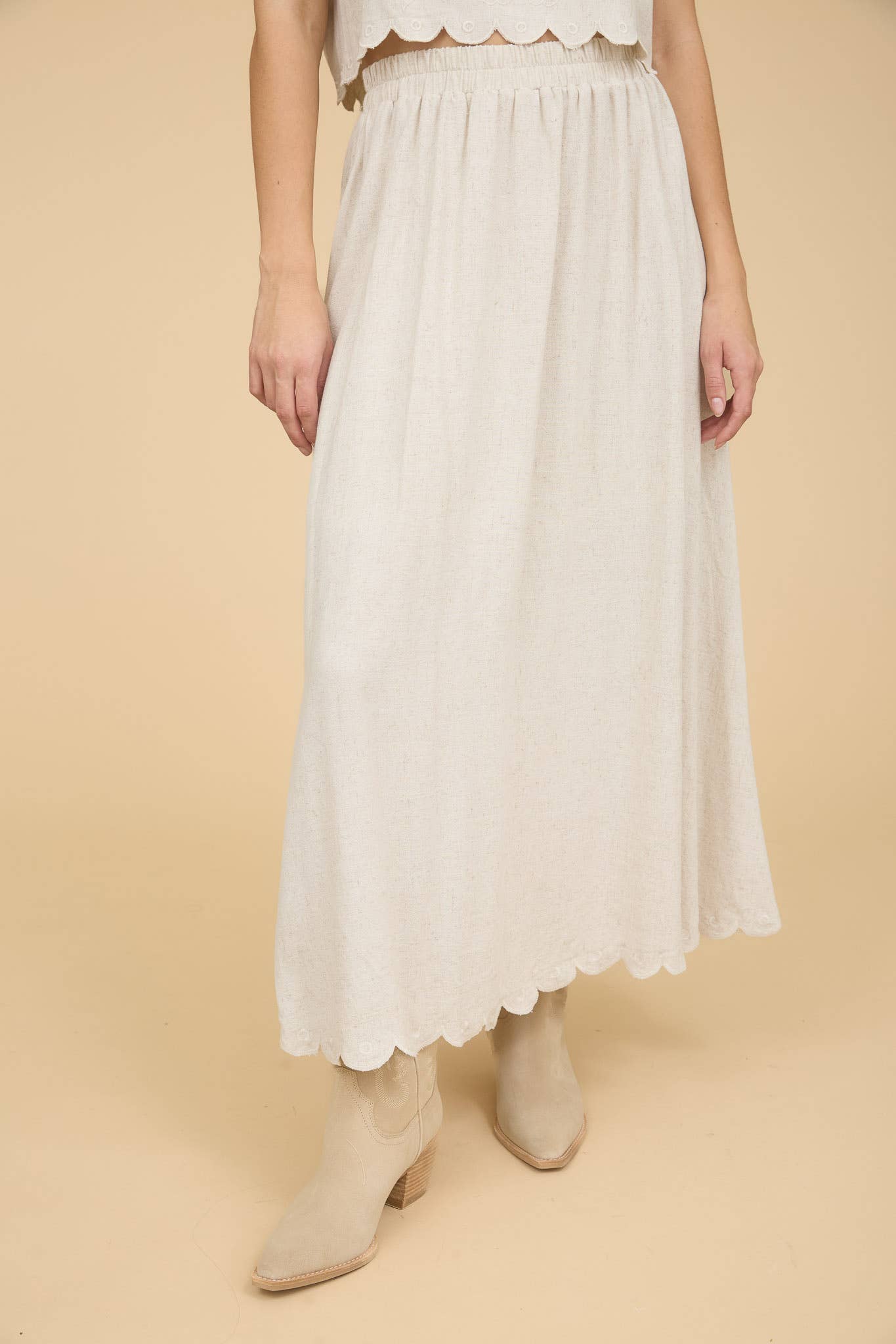 Misty Scallop Natural Midi Skirt